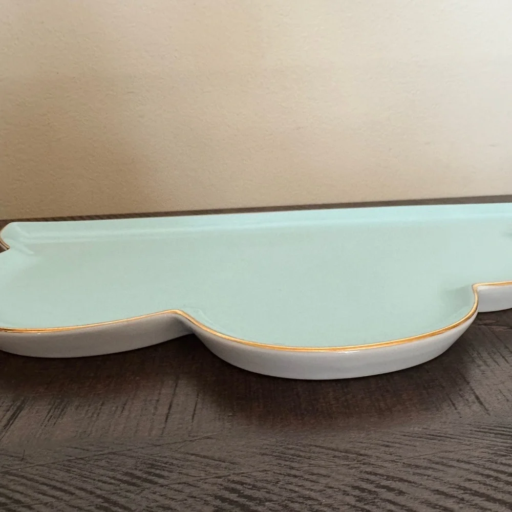 Oh Joy! Blue Cloud Tray With Gold Trim 16” Display Dish Modern Charcuterie